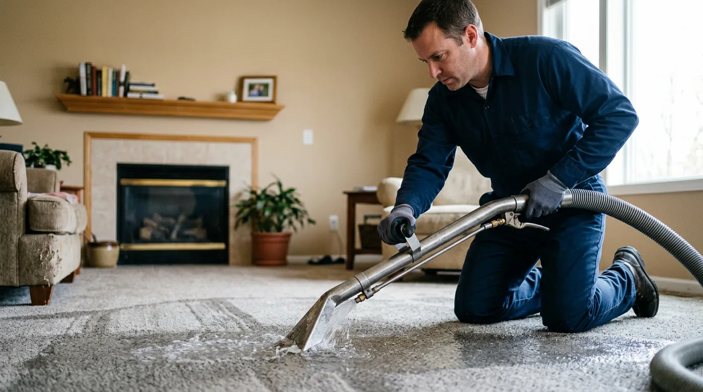 Water damage restoration technician working near Midland, PA